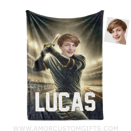 Blankets Personalized MLB Pittsburgh Baseball Boy Pirates Photo Blanket | Custom Name & Face Boy Blanket