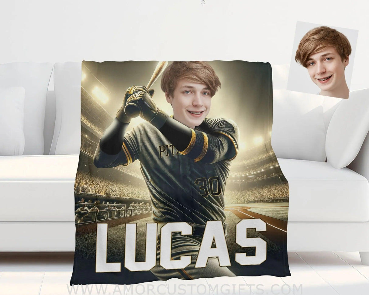 Blankets Personalized MLB Pittsburgh Baseball Boy Pirates Photo Blanket | Custom Name & Face Boy Blanket