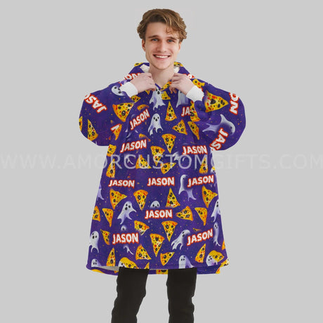 Personalized Pizza Ghosts Adventure Halloween Snug Oversized Wearable Hoodie Blanket-Hoodie Blanket-Amor Custom Gifts