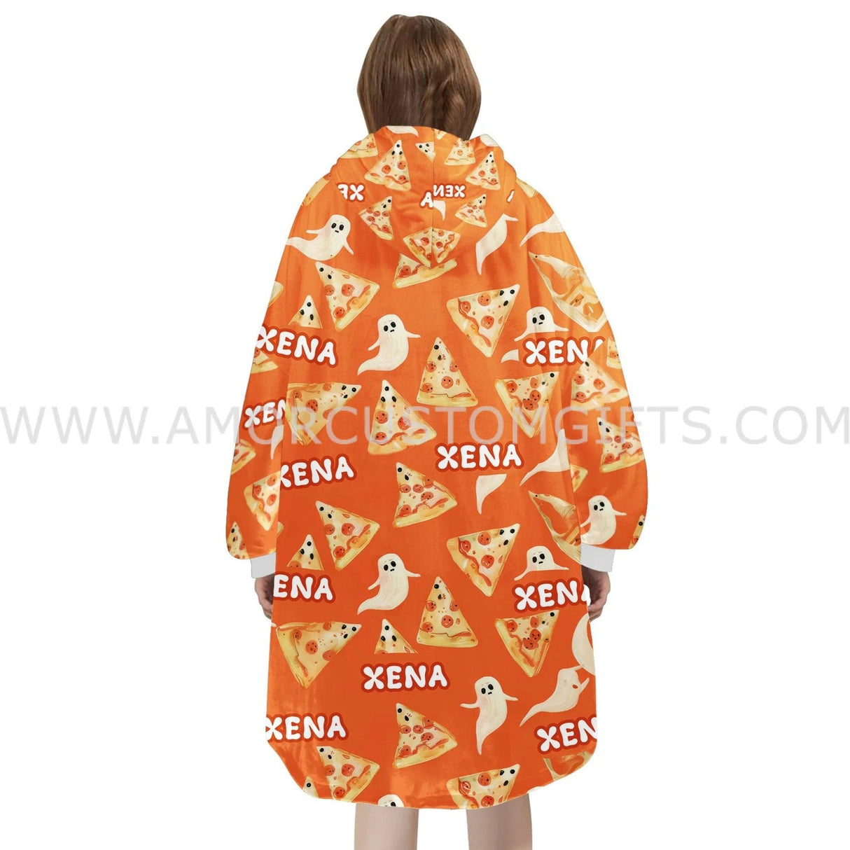 Personalized Pizza Slices With Ghostly Halloween Snug Oversized Wearable Hoodie Blanket-Hoodie Blanket-Amor Custom Gifts