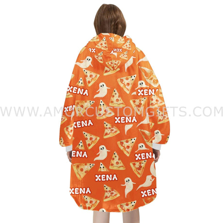 Personalized Pizza Slices With Ghostly Halloween Snug Oversized Wearable Hoodie Blanket-Hoodie Blanket-Amor Custom Gifts