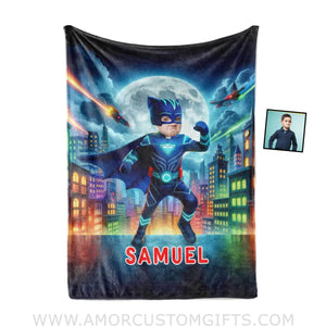 Blankets Personalized PJ Mask Boy Photo Blanket | Custom Name & Face Boy Blanket