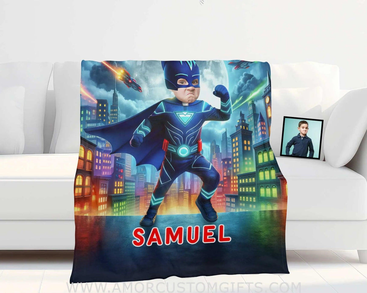 Blankets Personalized PJ Mask Boy Photo Blanket | Custom Name & Face Boy Blanket