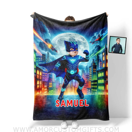 Blankets Personalized PJ Mask Boy Photo Blanket | Custom Name & Face Boy Blanket