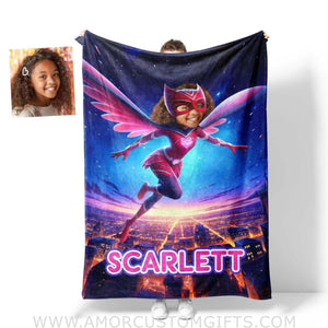 Blankets Personalized PJ Mask Owlette Girl Flying To The Moon Blanket | Custom Name & Face Girl Blanket