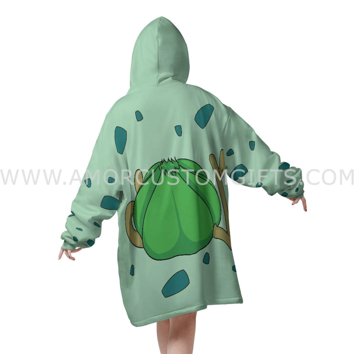 Personalized PK Bulbasaur Snug Oversized Wearable Hoodie Blanket-Hoodie Blanket-Amor Custom Gifts