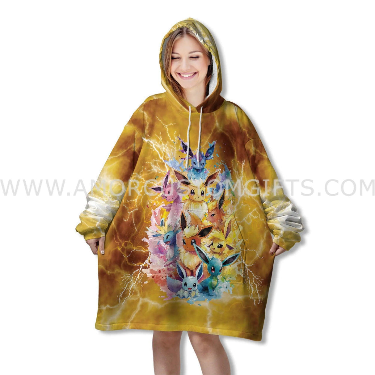 Personalized PK Eevee Snug Oversized Wearable Hoodie Blanket-Hoodie Blanket-Amor Custom Gifts