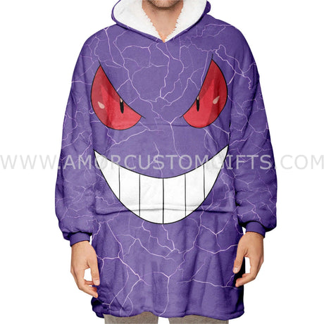 Personalized PK Gengar Snug Oversized Wearable Hoodie Blanket-Hoodie Blanket-Amor Custom Gifts