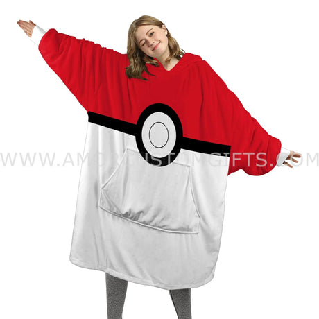 Personalized Poke Ball Pokemon Snug Oversized Wearable Hoodie Blanket-Hoodie Blanket-Amor Custom Gifts