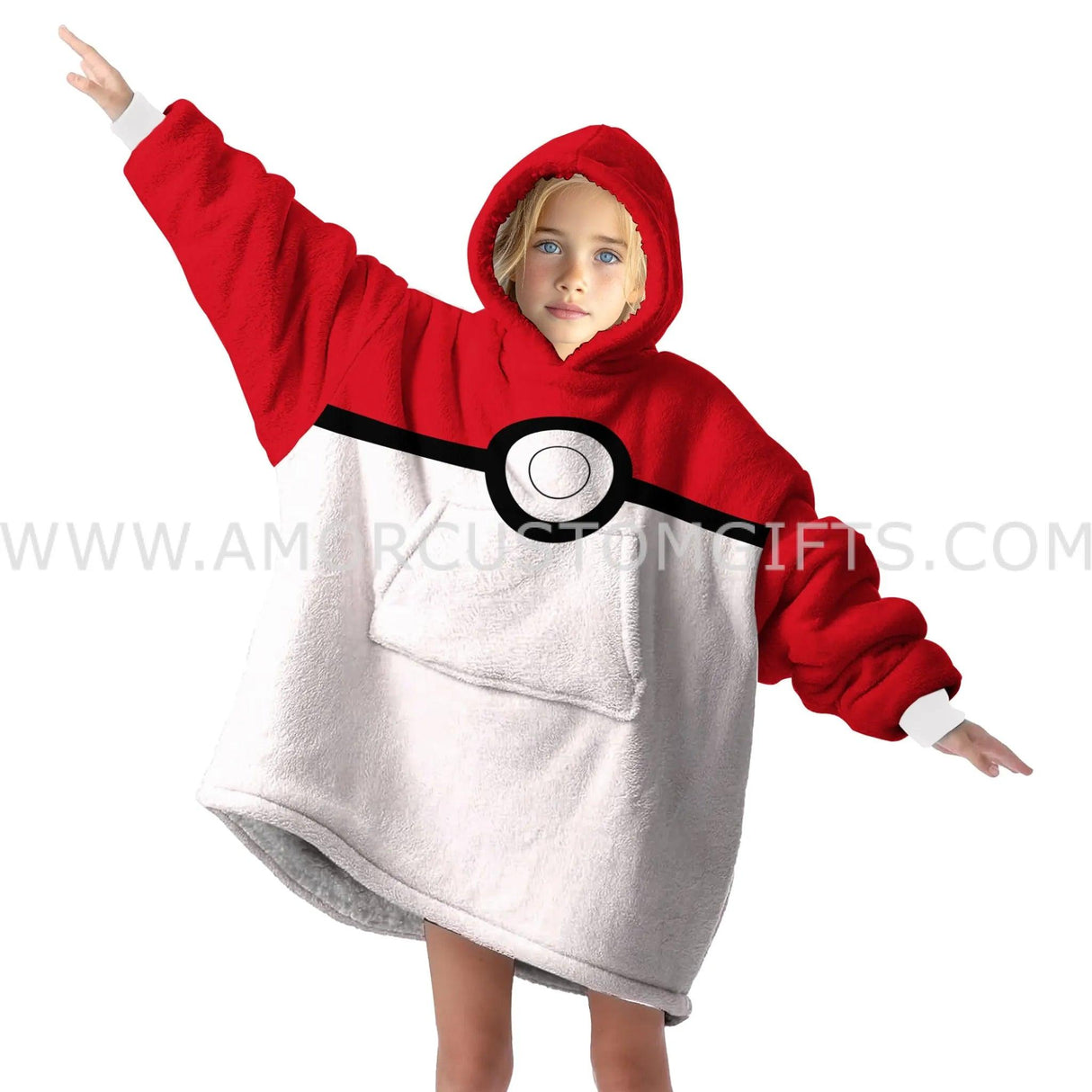 Personalized Poke Ball Pokemon Snug Oversized Wearable Hoodie Blanket-Hoodie Blanket-Amor Custom Gifts