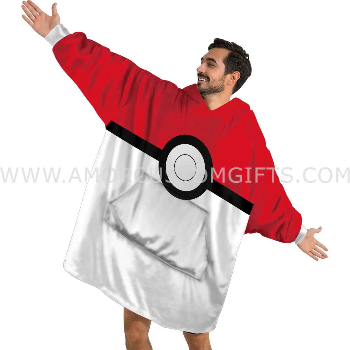 Personalized Poke Ball Pokemon Snug Oversized Wearable Hoodie Blanket-Hoodie Blanket-Amor Custom Gifts