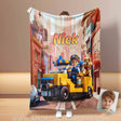 Blankets Personalized Police Boy & Patrol Dog Photo Blanket #2 | Custom Face & Name  Interlocking Building Blocks Patrol Blanket For Boys