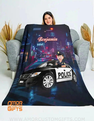 Blankets Personalized Police Car Boy Blanket | Custom Vehicle Boy Blanket