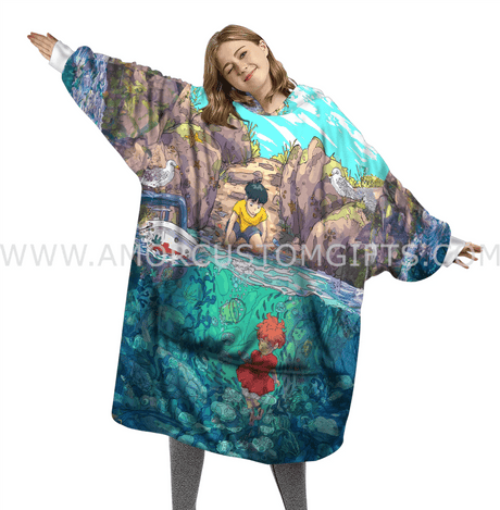 Personalized Ponyo On The Cliff Snug Oversized Wearable Hoodie Blanket-Hoodie Blanket-Amor Custom Gifts