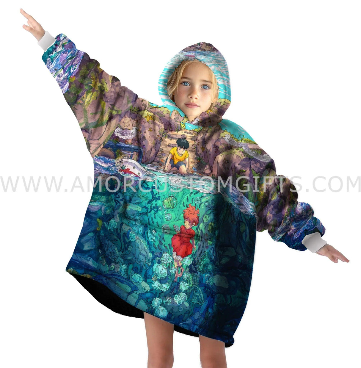 Personalized Ponyo On The Cliff Snug Oversized Wearable Hoodie Blanket-Hoodie Blanket-Amor Custom Gifts