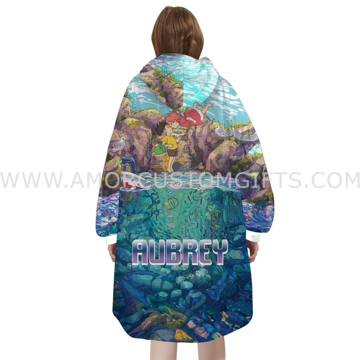 Personalized Ponyo On The Cliff Snug Oversized Wearable Hoodie Blanket-Hoodie Blanket-Amor Custom Gifts