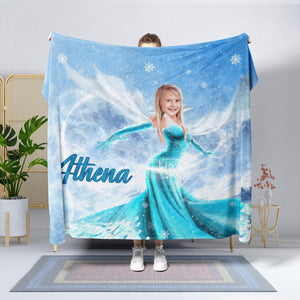 Blankets Personalized Princess Elsa Photo Blanket With Face | Custom Snow Queen Frozen Princess Blanket