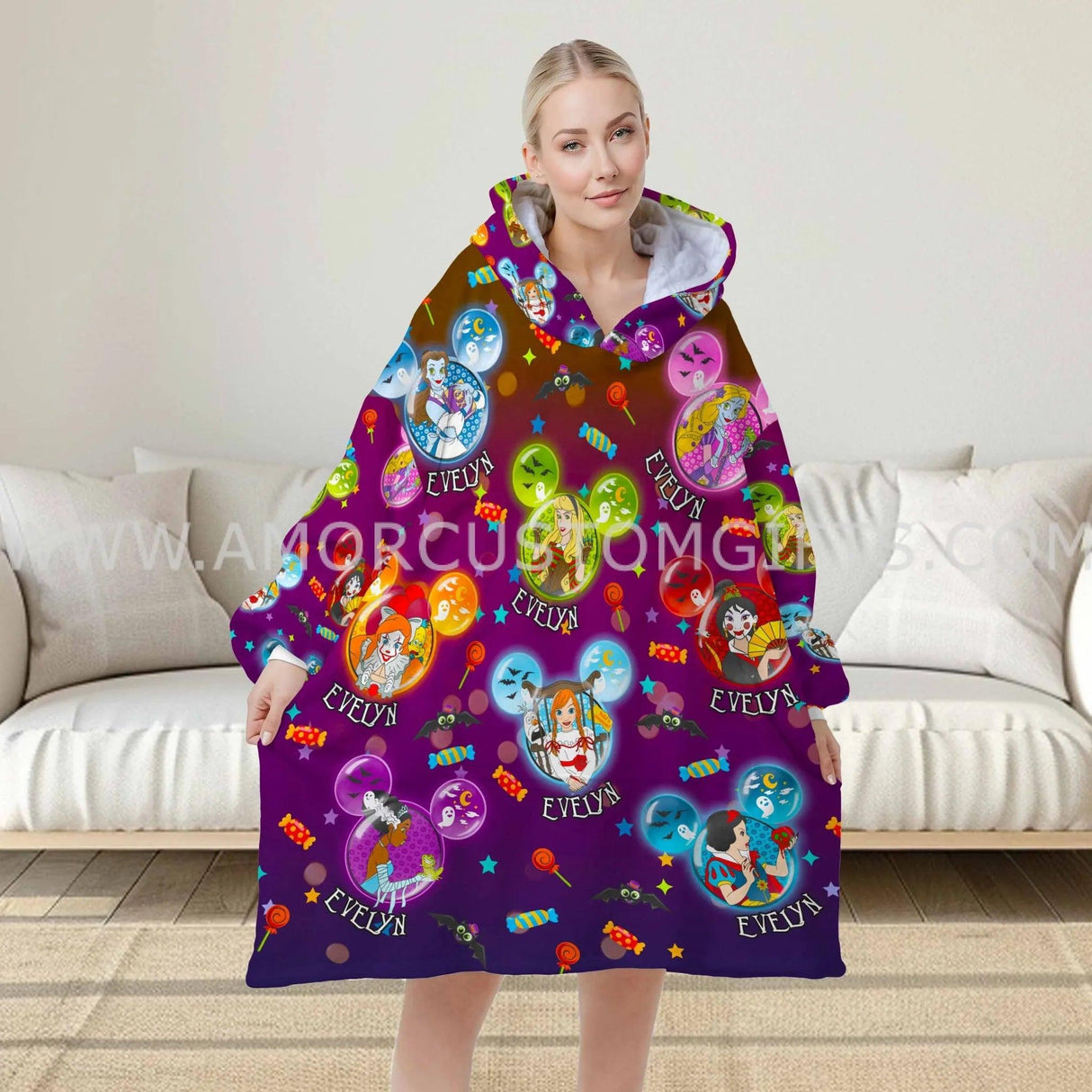 Personalized Princess Horror Icons Halloween Snug Oversized Wearable Hoodie Blanket-Hoodie Blanket-Amor Custom Gifts