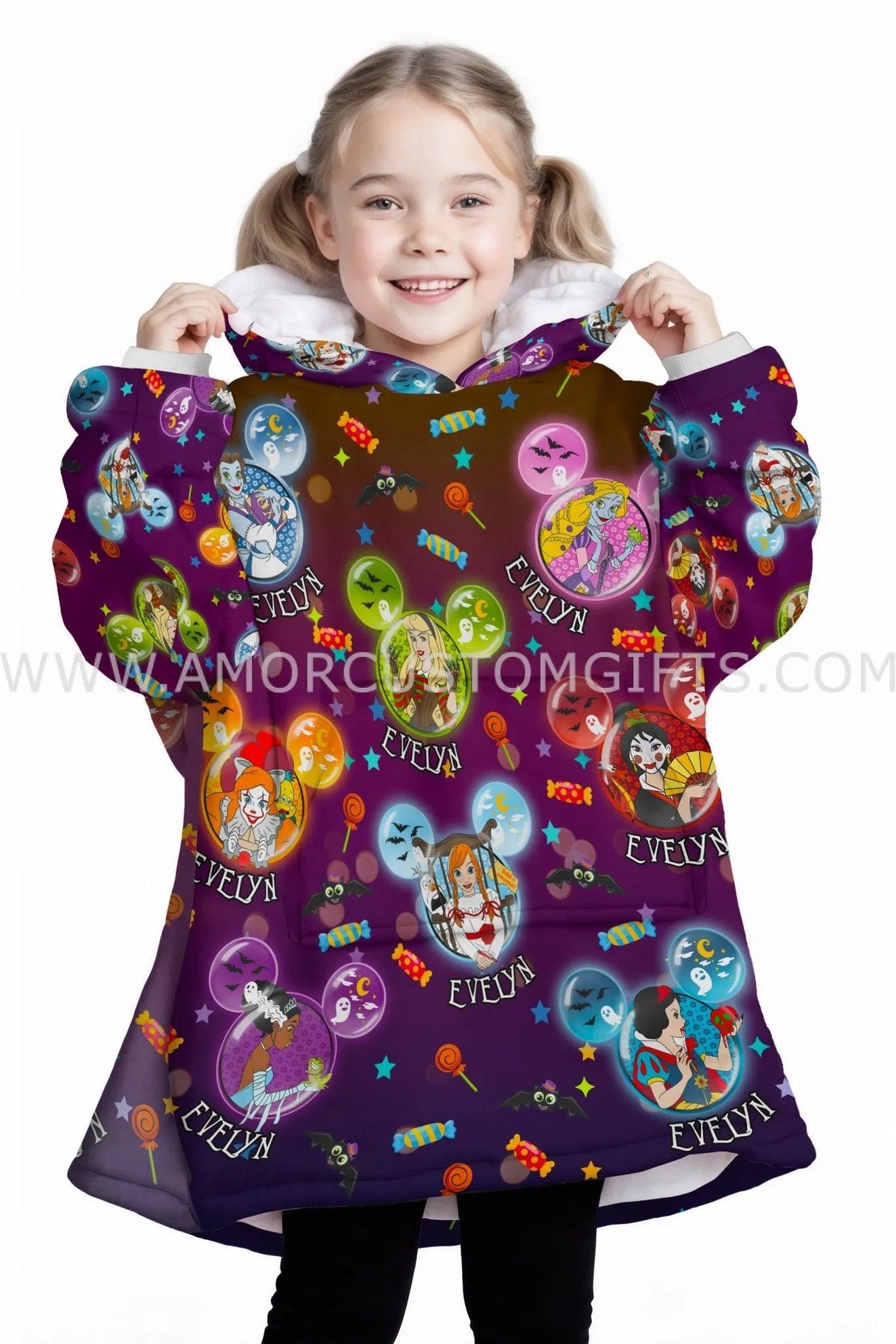 Personalized Princess Horror Icons Halloween Snug Oversized Wearable Hoodie Blanket-Hoodie Blanket-Amor Custom Gifts