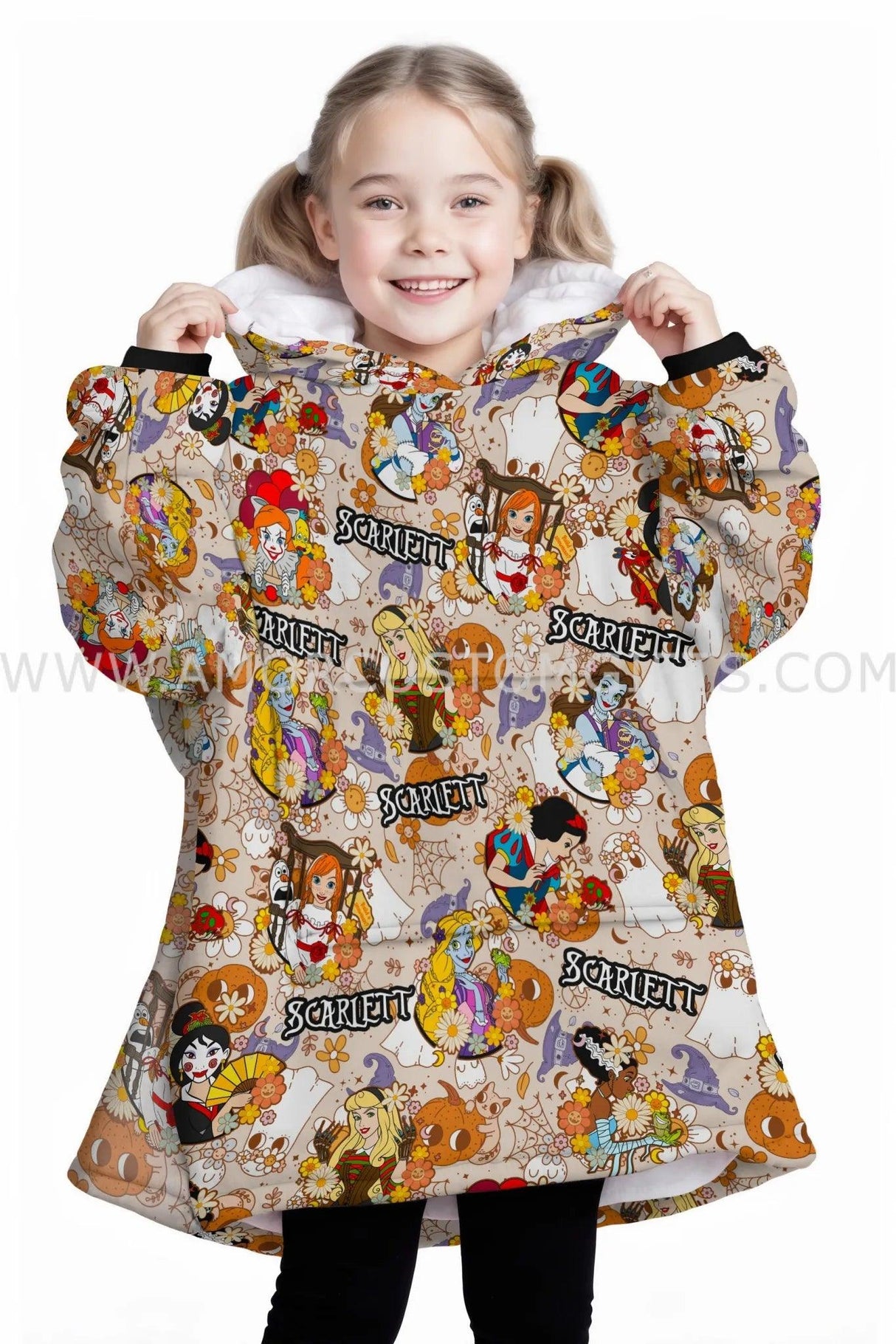 Personalized Princess Horror Icons Retro Halloween Snug Oversized Wearable Hoodie Blanket-Hoodie Blanket-Amor Custom Gifts