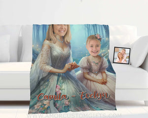 Blankets Personalized Princess Mother Daughter Blanket | Custom Face & Name Mom Daughter Blanket