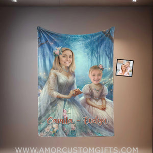 Blankets Personalized Princess Mother Daughter Blanket | Custom Face & Name Mom Daughter Blanket