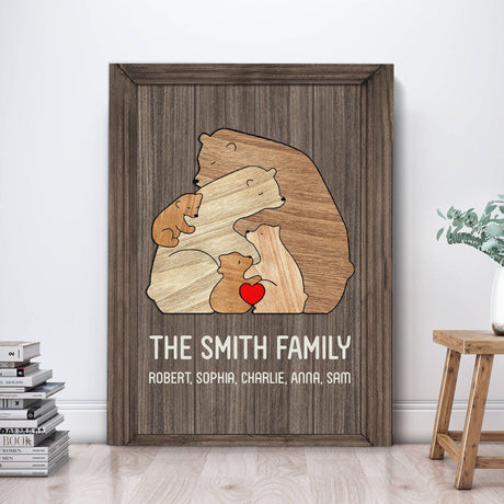 Posters, Prints, & Visual Artwork Personalized Puzzle Family Bear - Custom Name Poster Canvas Print