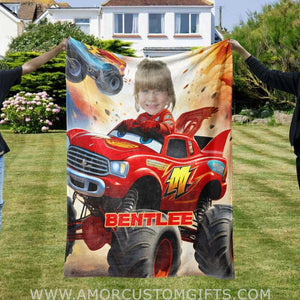 Blankets Personalized Racing Car 3 Racing Christmas Blanket | Custom Face & Name Christmas Girl Blanket