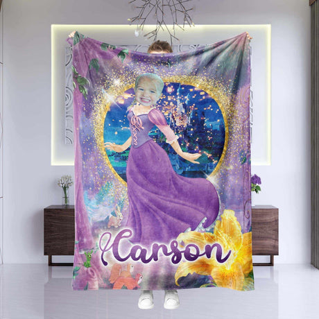 Blankets Personalized Rapunzel Princess Blanket | Customized Photo Blanket With Face Princess Rapunzel Tangled Blanket