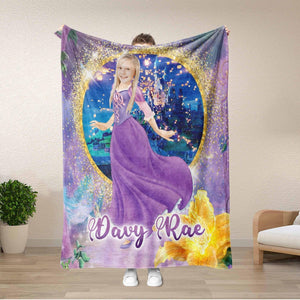 Blankets Personalized Rapunzel Princess Blanket | Customized Photo Blanket With Face Princess Rapunzel Tangled Blanket