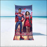 Towels Personalized Red Superman Couple Love City Beach Towel | Customized Superhero Theme Pool Towel