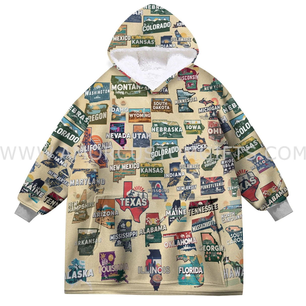 Personalized Retro Travel Iconic U.S. States Snug Oversized Wearable Hoodie Blanket-Hoodie Blanket-Amor Custom Gifts