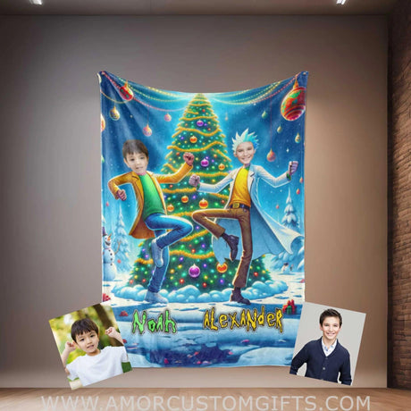 Blankets Personalized Rick Morty Xmas 1 Photo Blanket | Custom Face & Name Boy Photo Blanket