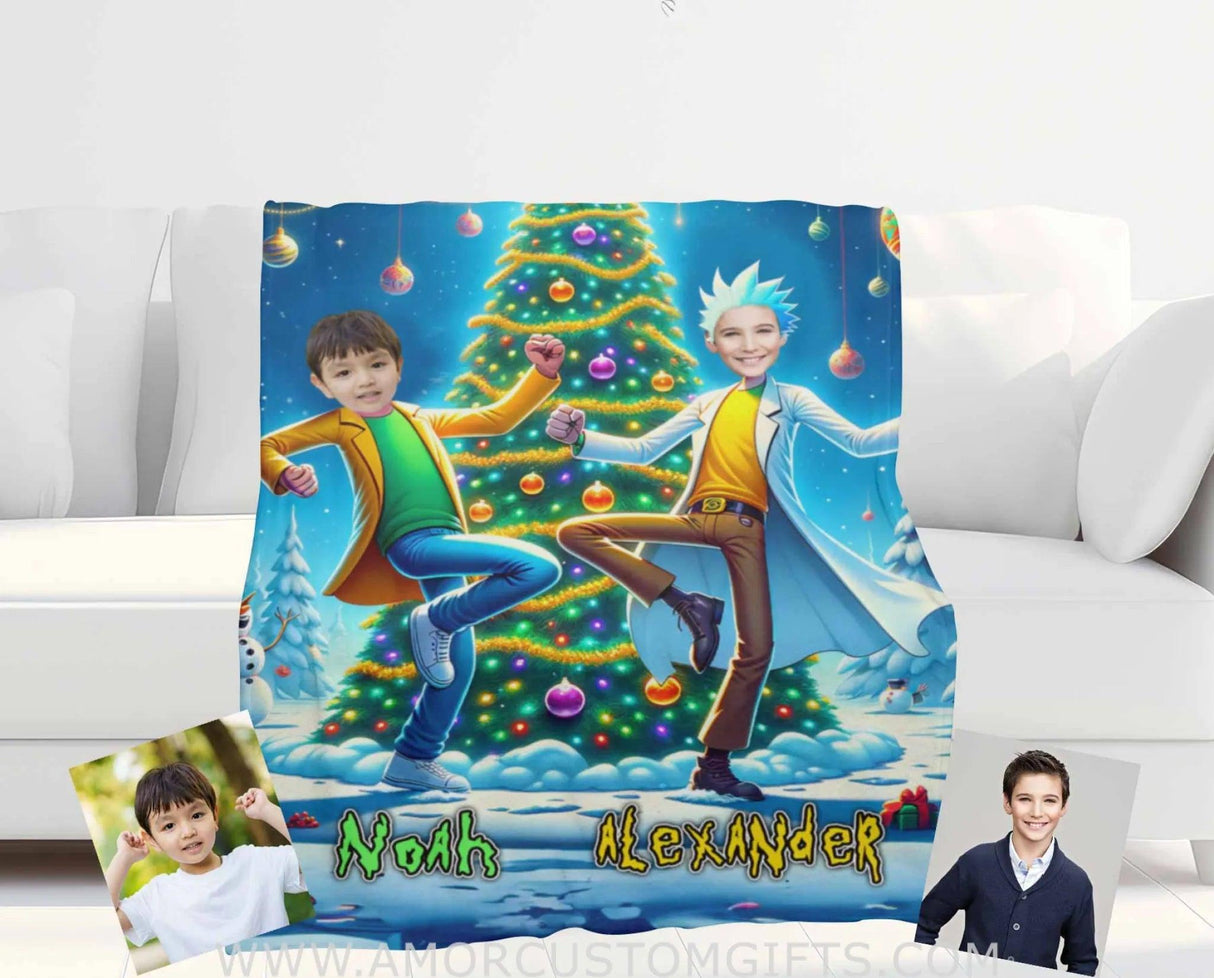 Blankets Personalized Rick Morty Xmas 1 Photo Blanket | Custom Face & Name Boy Photo Blanket