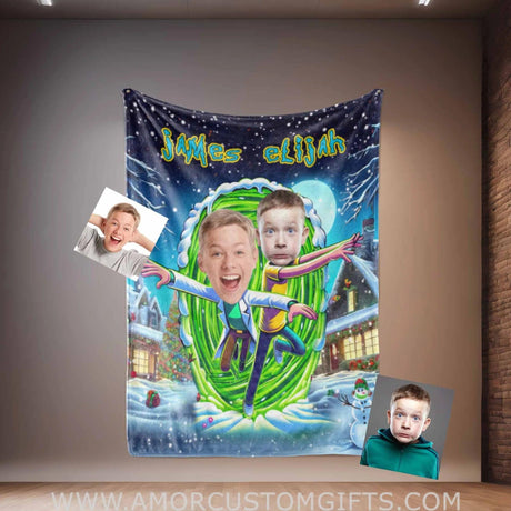 Blankets Personalized Rick Morty Xmas 2 Blanket | Custom Face & Name Boy Photo Blanket