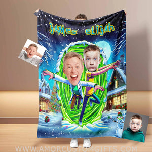 Blankets Personalized Rick Morty Xmas 2 Blanket | Custom Face & Name Boy Photo Blanket