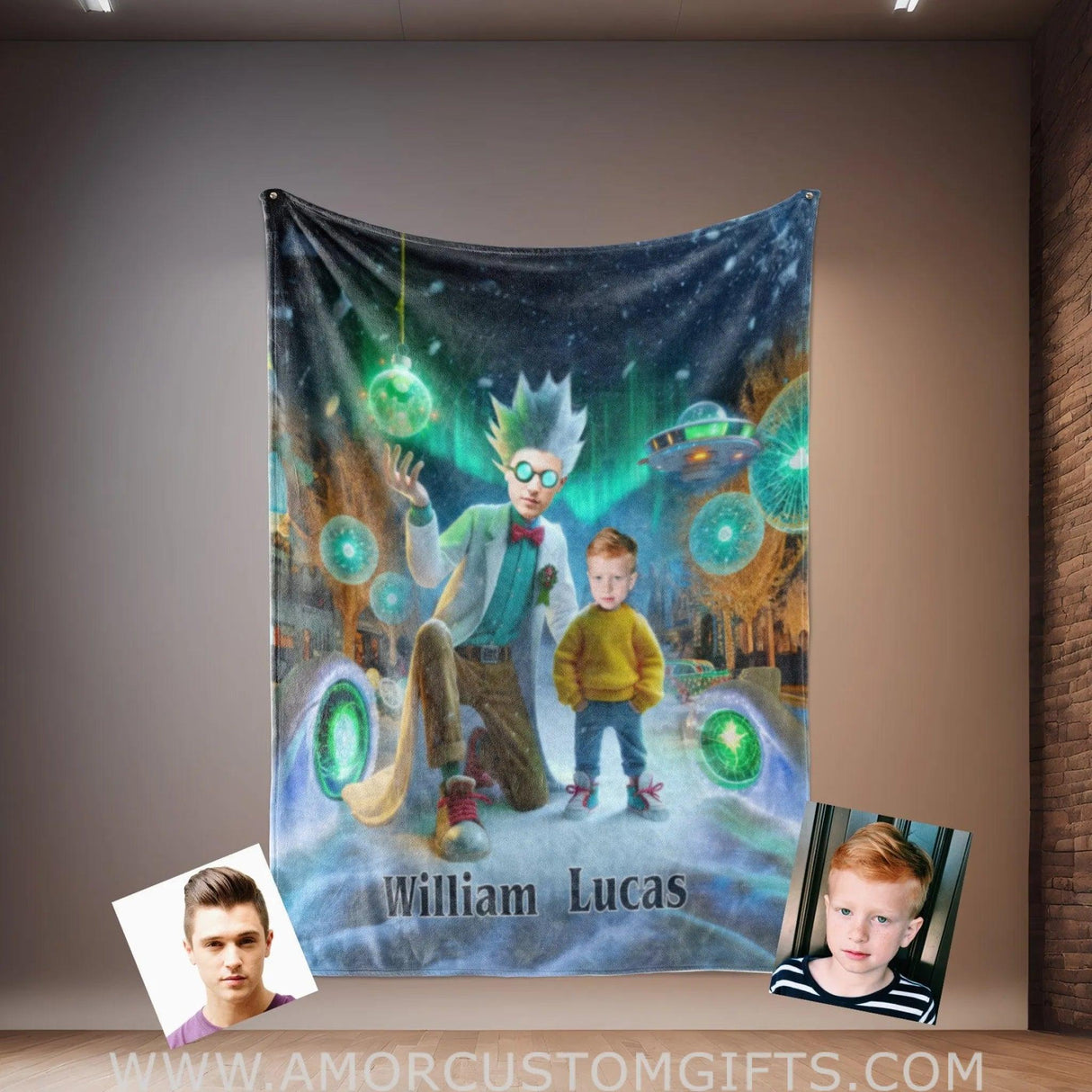 Blankets Personalized Rick Morty Xmas 3 Blanket | Custom Face & Name Boy Photo Blanket