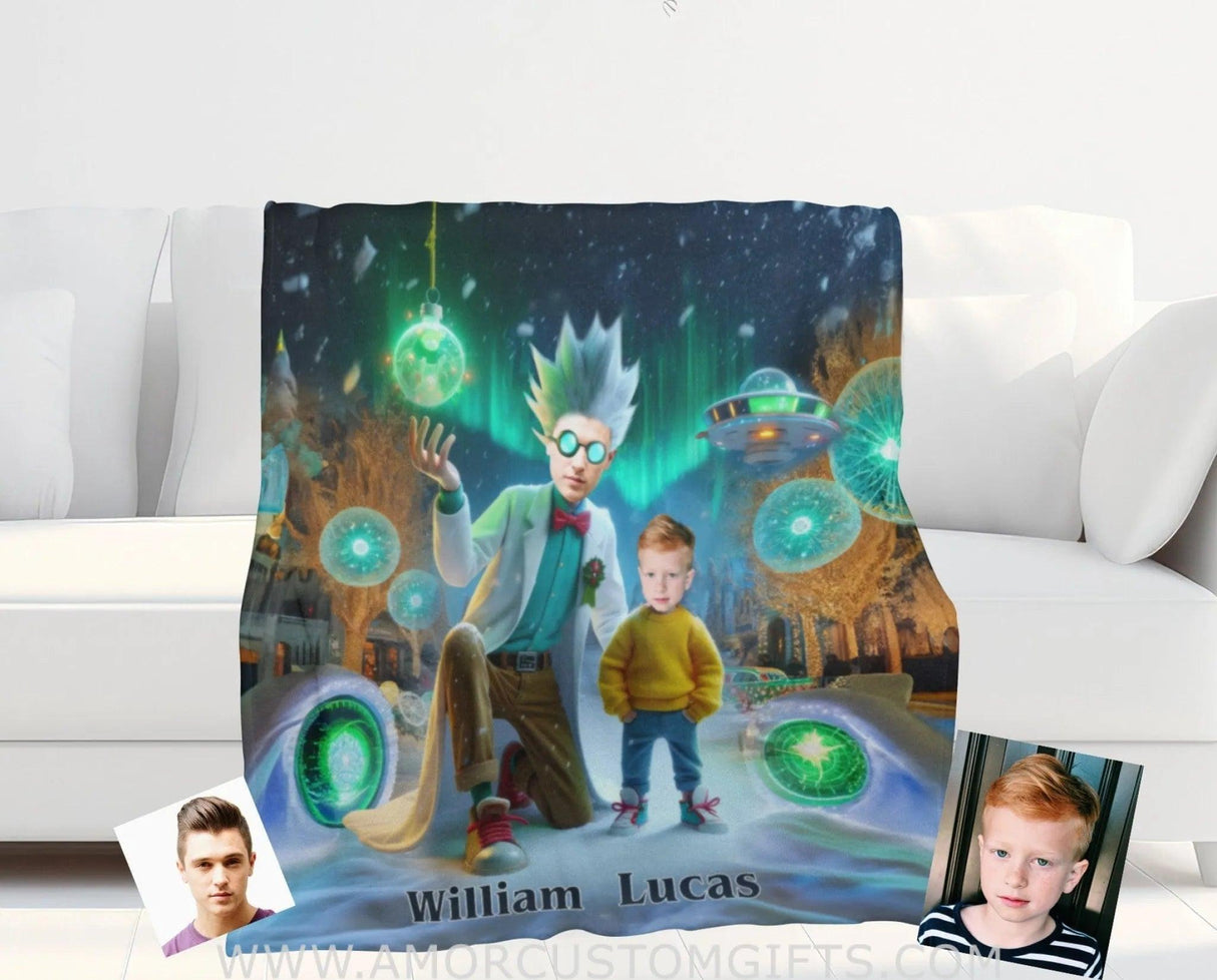 Blankets Personalized Rick Morty Xmas 3 Blanket | Custom Face & Name Boy Photo Blanket