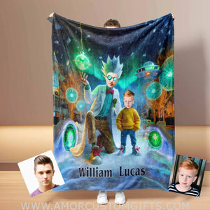 Blankets Personalized Rick Morty Xmas 3 Blanket | Custom Face & Name Boy Photo Blanket