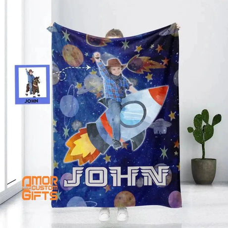 Blankets Personalized Rocket Into Space Blanket | Custom Boy Blanket,  Customized Blanket