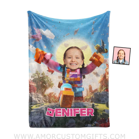 Blankets Personalized Rolox Pink Girl Blanket | Custom Name & Face Girl Blanket