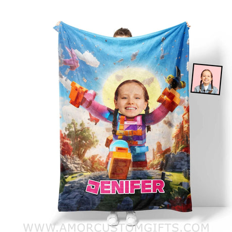 Blankets Personalized Rolox Pink Girl Blanket | Custom Name & Face Girl Blanket