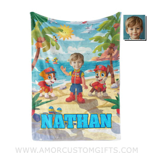 Personalized Ryder Paw Patrol Stand On Beach Photo Blanket Blankets