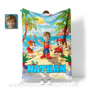 Personalized Ryder Paw Patrol Stand On Beach Photo Blanket Blankets