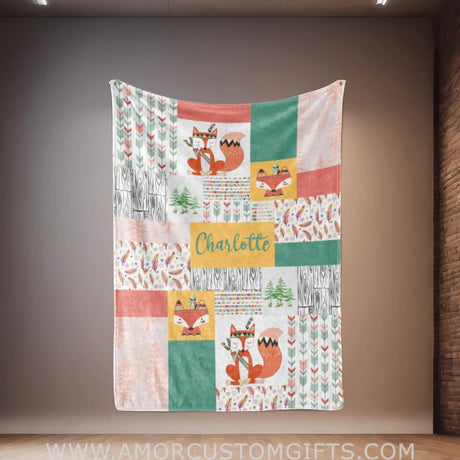 Blankets Personalized Safari Orange Fox Blanket | Custom Name Blanket For Baby Boys Girls