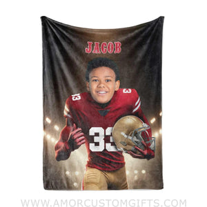 Blankets Personalized San Francisco Football Boy 49 ers Photo Blanket | Custom Name & Face Boy Blanket