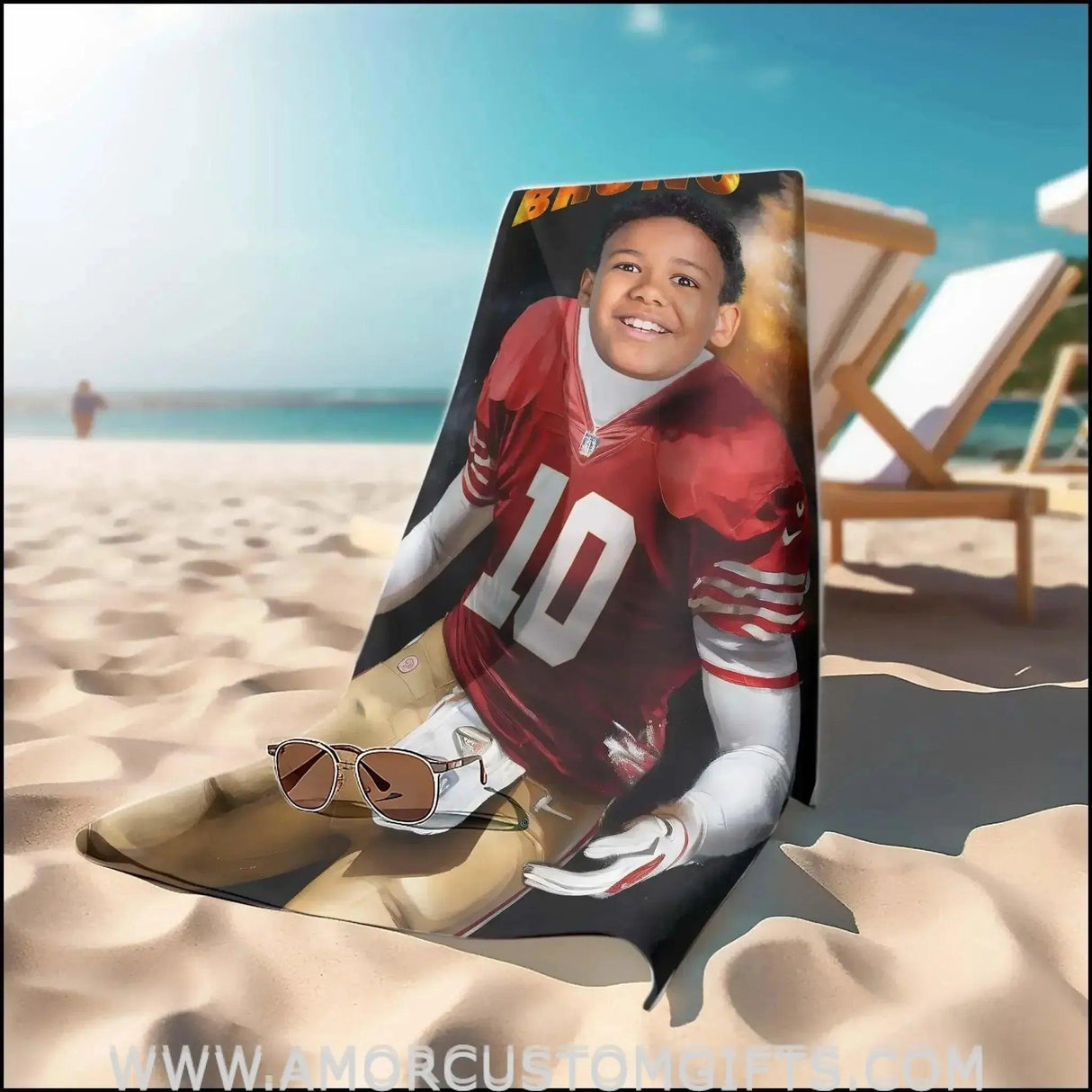 Towels Personalized San Francisco Football Boy Beach Towel | Customized Football Theme Pool Towel