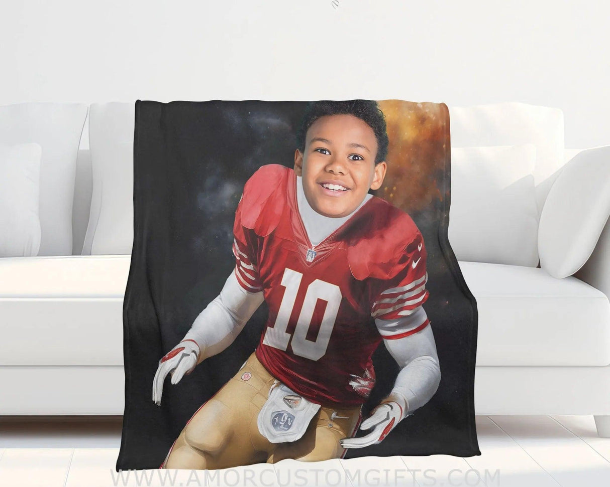 Blankets Personalized San Francisco Football Boy Photo Blanket | Custom Name & Face Boy Blanket