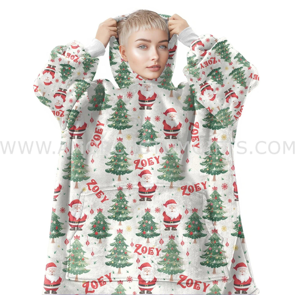 Personalized Santa With Xmas Tree Snug Oversized Wearable Hoodie Blanket-Hoodie Blanket-Amor Custom Gifts