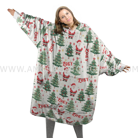 Personalized Santa With Xmas Tree Snug Oversized Wearable Hoodie Blanket-Hoodie Blanket-Amor Custom Gifts